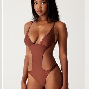 Women's Brown Cutout One-Piece Swimsuit